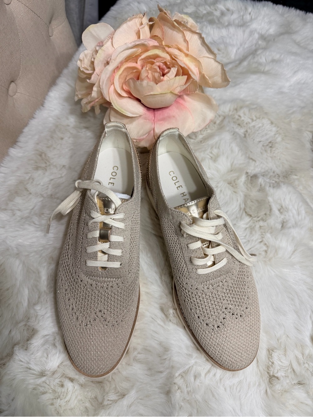 Cole Haan Women's Knit Lace-Up Sneakers in Light Beige